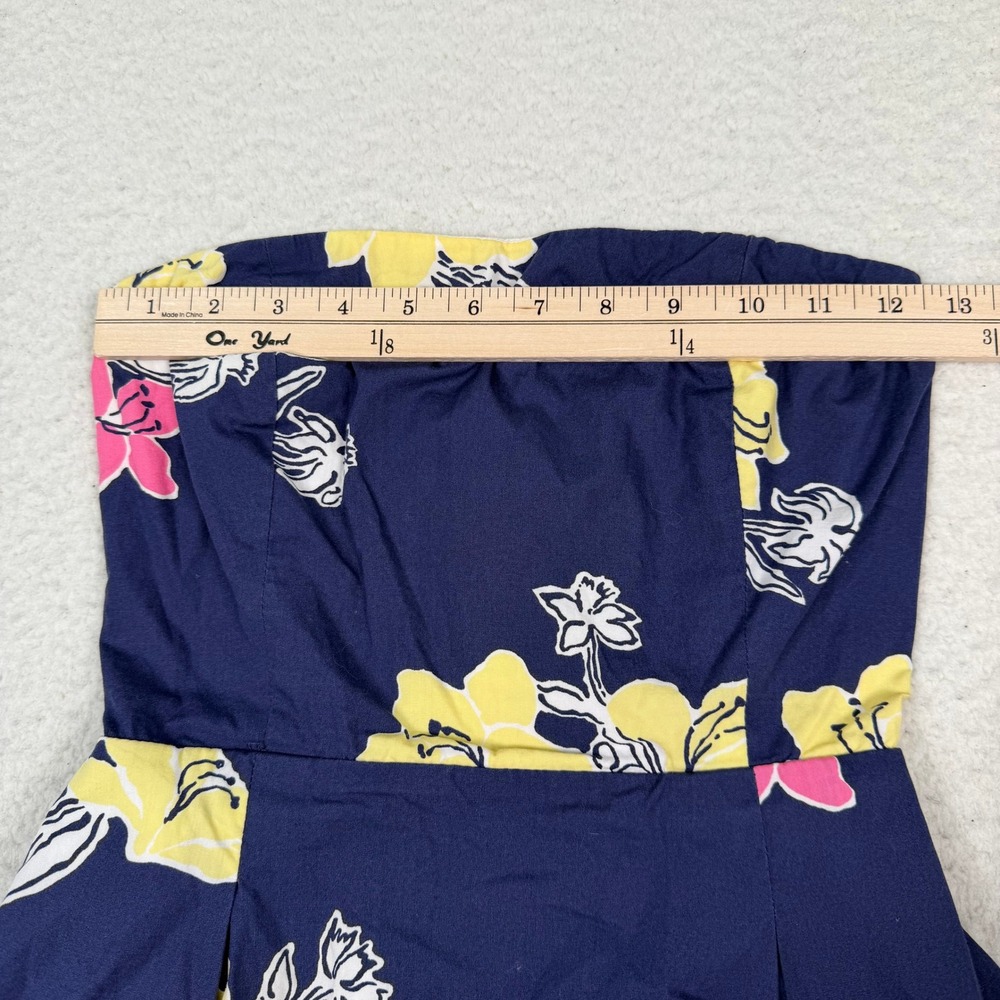 Lilly Pulitzer Strapless Dress 2 Navy Blue Floral Fit Flare Cotton Cruise Beach - Picture 7 of 13